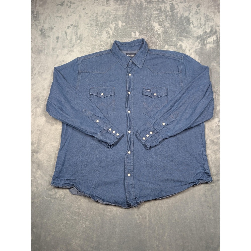 Wrangler Shirt Mens 2XL Blue Denim Long Sleeve Western Pearl Snap Front Casual